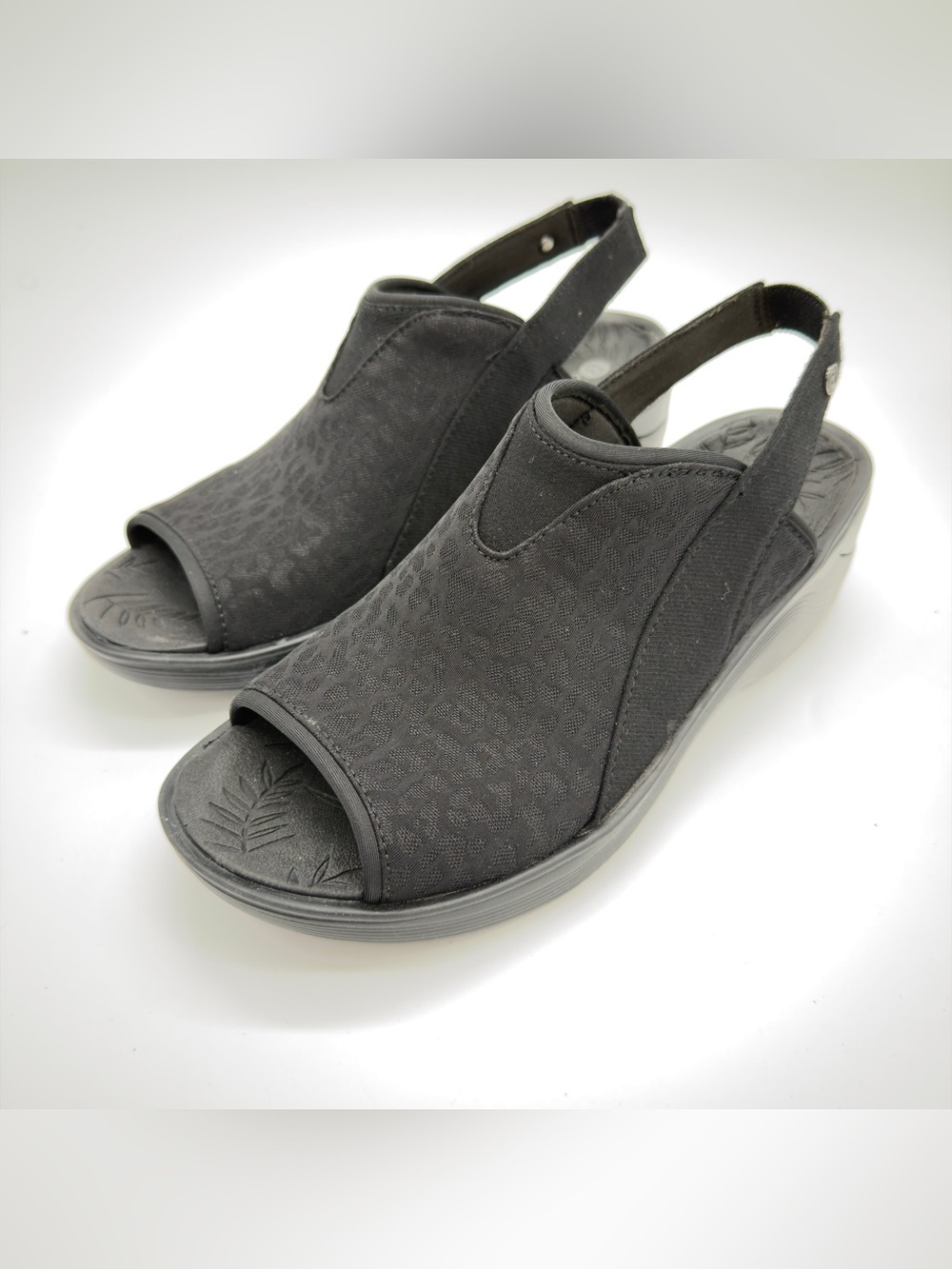 Bzees Black Open-Toe Slingback Wedge Sandals
